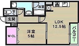 セレッソコート上本町EAST 1LDKの間取図画像