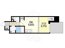 ルフォンプログレ堺筋本町タワーレジデンス 1DKの間取図画像