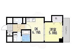 フクダ不動産上本町マンション 1DKの間取図画像