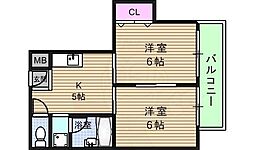岸田ハイツ 2Kの間取図画像