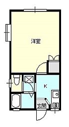 グランデュールしんえいA 1Kの間取図画像