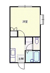 サンブライト2 1Kの間取図画像