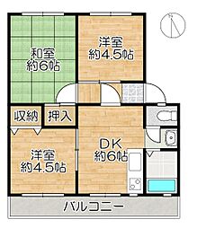 名谷2団地10号棟 3DKの間取図画像