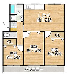 名谷6団地25号棟 3LDKの間取図画像