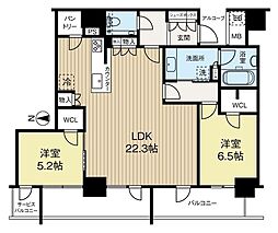 シエリアタワー大阪堀江 2LDKの間取図画像