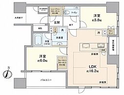 ザ・パークハウス梅田タワー 2LDKの間取図画像