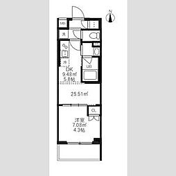 東急池上線 蒲田駅 徒歩9分の賃貸マンション 2階1DKの間取り