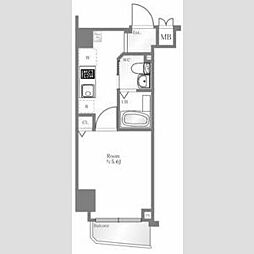 東急池上線 蓮沼駅 徒歩4分の賃貸マンション 6階1Kの間取り