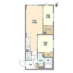 京王井の頭線 駒場東大前駅 徒歩7分の賃貸マンション 1階2LDKの間取り