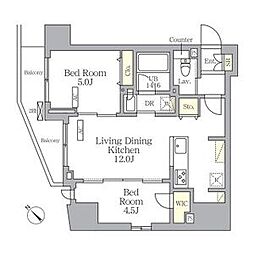 JR京浜東北・根岸線 大森駅 徒歩9分の賃貸マンション 6階2LDKの間取り