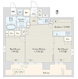 東京メトロ千代田線 代々木上原駅 徒歩6分の賃貸マンション 7階2LDKの間取り