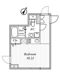 東急世田谷線 三軒茶屋駅 徒歩8分の賃貸マンション 2階ワンルームの間取り