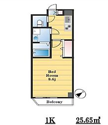 東急世田谷線 若林駅 徒歩3分の賃貸マンション 1階1Kの間取り