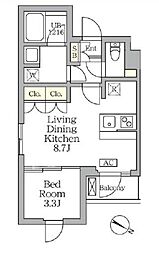 アジールコート三宿テラス 1LDKの間取図画像