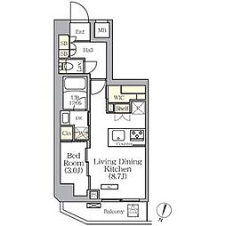 小田急小田原線 千歳船橋駅 徒歩8分の賃貸マンション 6階1LDKの間取り