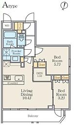 東急池上線 池上駅 徒歩6分の賃貸マンション 2階2LDKの間取り