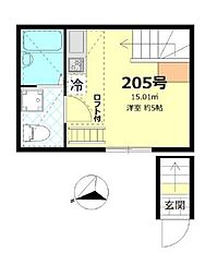 京急空港線 糀谷駅 徒歩8分の賃貸アパート 2階ワンルームの間取り