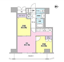 東急池上線 蒲田駅 徒歩4分の賃貸マンション 14階2DKの間取り