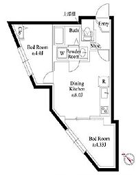 京王線 代田橋駅 徒歩10分の賃貸マンション 5階2DKの間取り