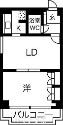 レインボー第3金山 3階1LDKの間取り
