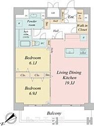 グランルクレ新栄イースト 9階2LDKの間取り