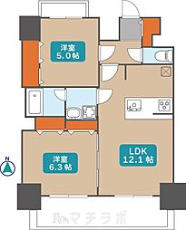 プレサンスTHE新栄 5階2LDKの間取り