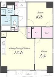 アクアブルー 7階2LDKの間取り