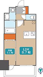 プレサンス桜山駅前アフォード 1LDKの間取図画像