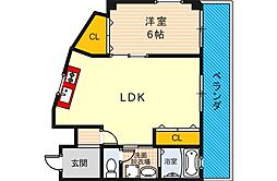 ヴィラ高殿 1LDKの間取図画像