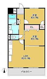 神崎川日光ハイツ 2LDKの間取図画像