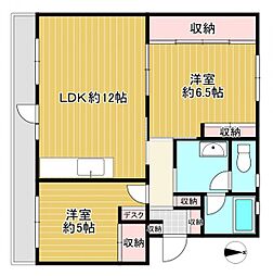 男山第3住宅216棟 2LDKの間取図画像