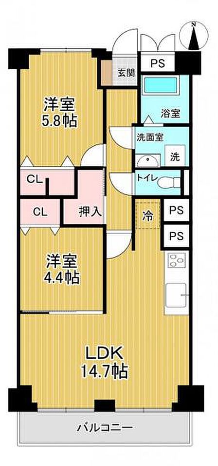 専有面積約58.37平米の2LDK+FAMILY CL