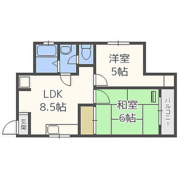 大阪府大阪市港区八幡屋2丁目(賃貸マンション2DK・4階・35.76㎡)の写真 その2