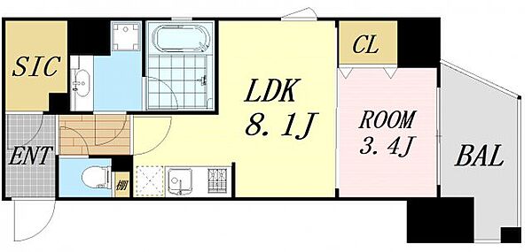 シーズンフラッツ阿波座 ｜大阪府大阪市西区立売堀5丁目(賃貸マンション1LDK・12階・34.20㎡)の写真 その2