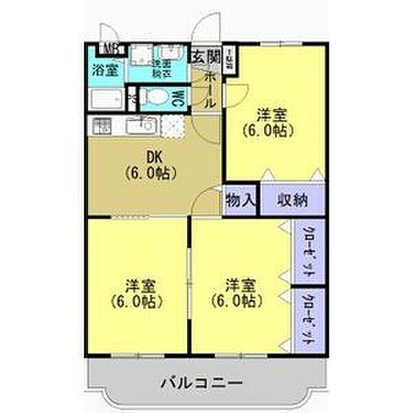 Y.M Hayashi 304｜栃木県栃木市平柳町1丁目(賃貸マンション3DK・3階・56.45㎡)の写真 その2