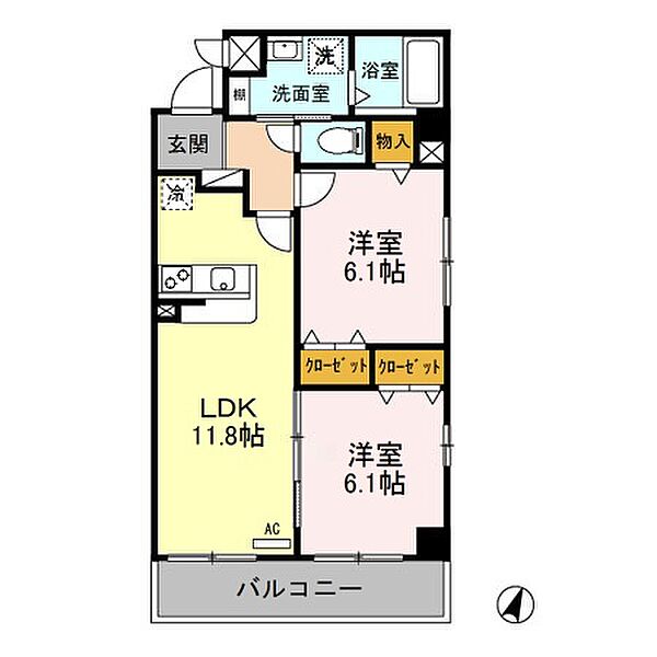 HERMELA 101｜栃木県栃木市柳橋町(賃貸マンション2LDK・1階・55.15㎡)の写真 その2