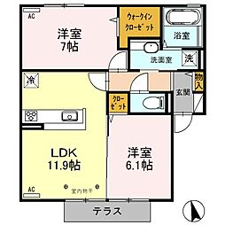 カトルセゾン 2階2LDKの間取り