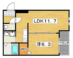 フジパレス上神田II番館 1階1LDKの間取り