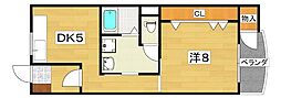 No.3香里ニューハイツ 1LDKの間取図画像