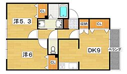 ルミエール 2DKの間取図画像