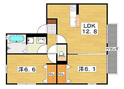 フルール 2LDKの間取図画像