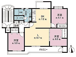 宮前平グリーンハイツ24号棟 3LDKの間取図画像