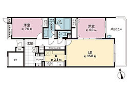 パシフィックガーデン茅ヶ崎A棟 2LDKの間取図画像