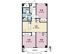東建座間ハイツ2号棟 3LDKの間取図画像