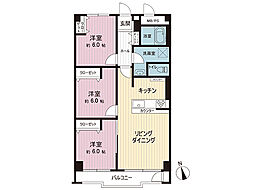 東建座間ハイツ1号棟 3LDKの間取図画像