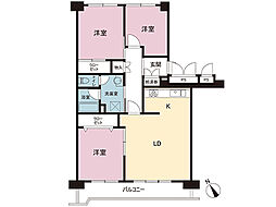 昭島つつじが丘ハイツ北住宅22号棟 3LDKの間取図画像