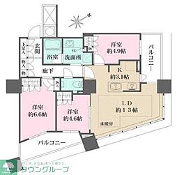 ザ・パークハウス西新宿タワー60 3LDKの間取図画像