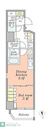 CRESTCOURT新宿山吹町 1DKの間取図画像