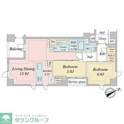 ジオ市谷仲之町 4階2LDKの間取り