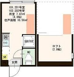 ハーモニーテラス仲宿III 1階ワンルームの間取り